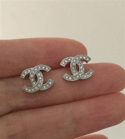 CHANEL Crystal Mini CC Earrings Silver .